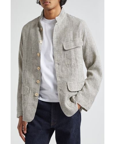 Drake's Check Linen Forestiere Jacket - White
