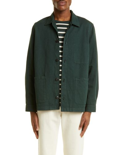 Sunspel Cotton & Linen Button-up Chore Coat - Green