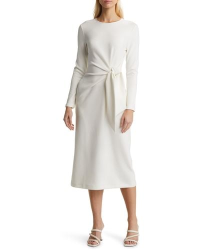 Nordstrom Tie Waist Long Sleeve Knit Midi Dress - White