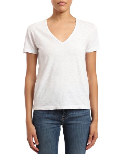Mavi V-neck Cotton Slub T-shirt - White