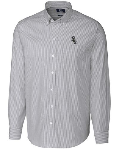 Cutter & Buck Chicago White Sox Big & Tall Stretch Oxford Striped Long Sleeve Button-down Shirt At Nordstrom - Gray