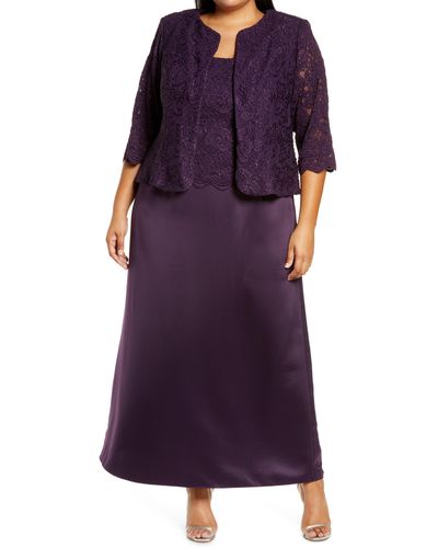 Alex Evenings Embroidered Lace Mock Two-piece Gown With Jacket - Purple