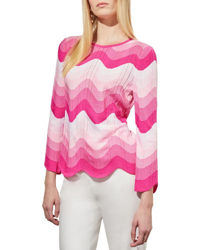 Ming Wang Scalloped Chevron Print Pointelle Knit Tunic - Pink