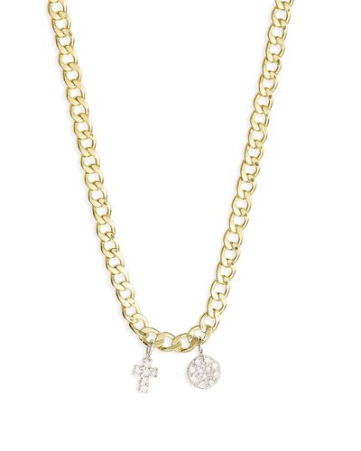 Meira T Diamond Cross & Circle Charm Necklace - Metallic