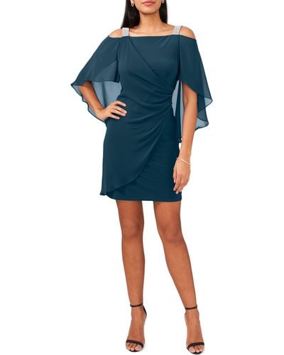 Chaus Cape Sleeve Cold Shoulder Sheath Dress - Blue