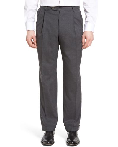 Berle Lightweight Plain Weave Pleated Classic Fit Pants - Gray