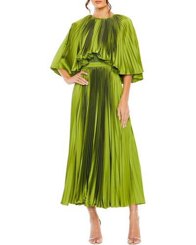 Mac Duggal Pleated Capelet Satin Cocktail Dress - Green