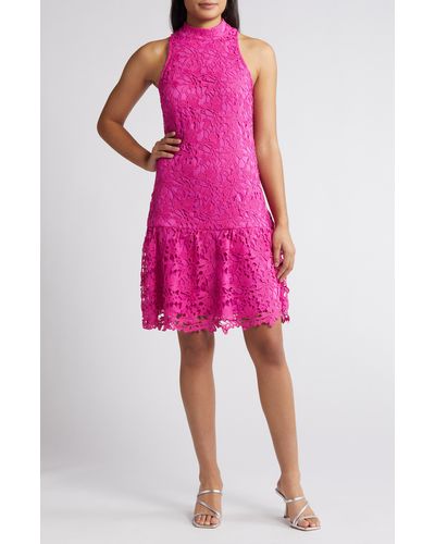 Julia Jordan Floral Sleeveless Knit Lace Dress - Pink