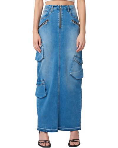 Blank NYC Maxi Cargo Denim Skirt - Blue