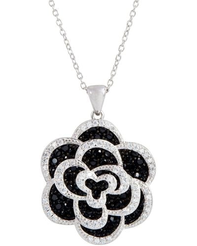 Savvy Cie Jewels Micro Pave Simulated Diamond Flower Pendant Necklace - Black