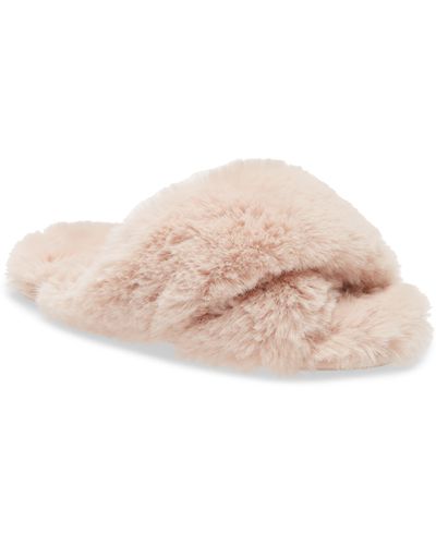 Papinelle Faux Shearling Crossover Slide Slipper - Pink