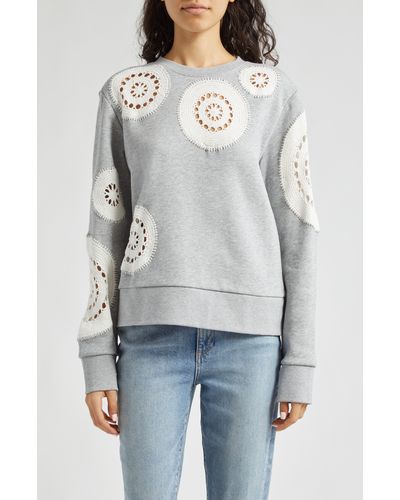 Sea Joy Crochet Patch Cotton Sweatshirt - Gray