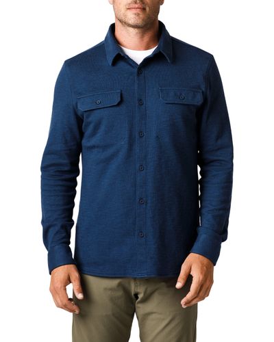 Western Rise Transit Knit Button-up Overshirt - Blue