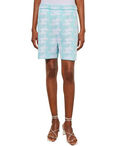 Ming Wang Houndstooth Pattern Knit Bermuda Shorts - Blue