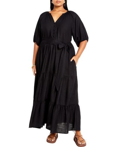 City Chic Marcia Tiered Maxi Dress - Black