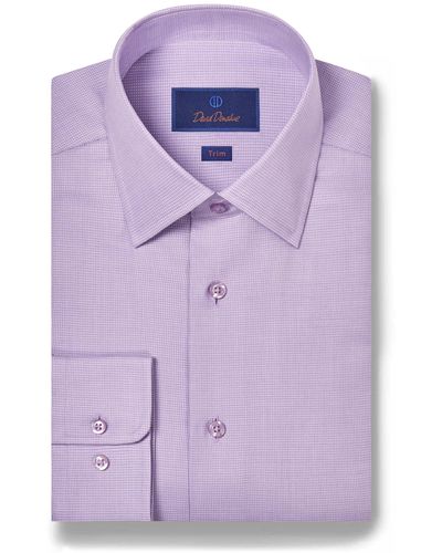 David Donahue Trim Fit Dobby Microcheck Dress Shirt - Purple