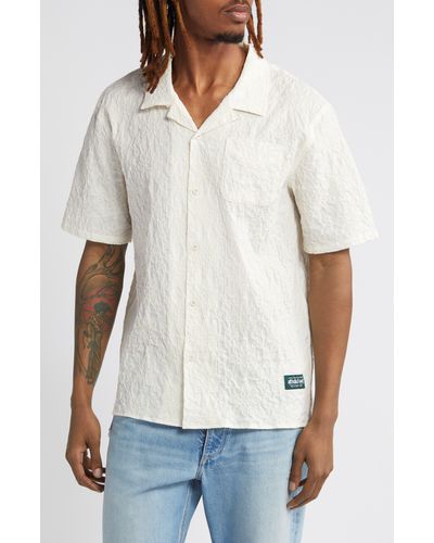 Afield Out Textured Floral Short Sleeve Cotton Button-up Shirt - White
