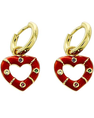Panacea Heart Charm Hoop Earrings - Red