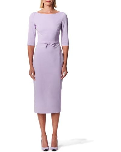 Carolina Herrera Bateau Neck Stretch Virgin Wool Sheath Dress - Purple