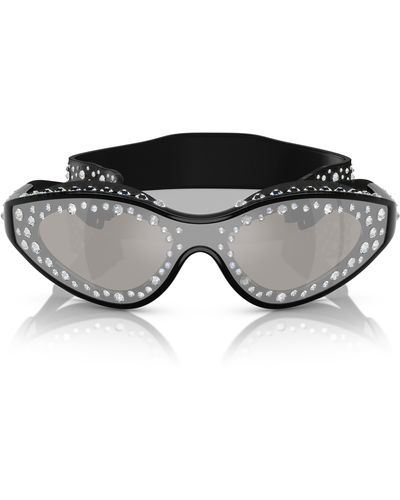 Swarovski 42mm Wraparound Sunglasses With Strap - Black