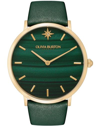 Olivia Burton Celestial Leather Strap Watch - Green