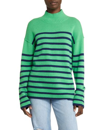 Rails Sasha Stripe Wool & Cashmere Mock Neck Sweater - Green