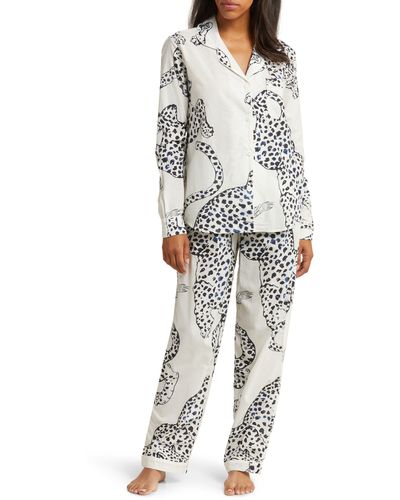 Desmond & Dempsey Long Sleeve Cotton Pajamas - Multicolor