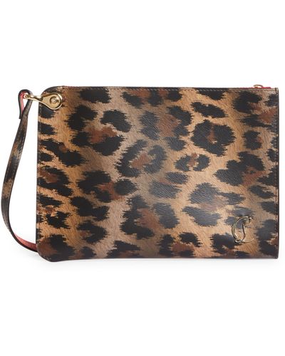 Christian Louboutin Leopard Print Leather Pouch - Gray