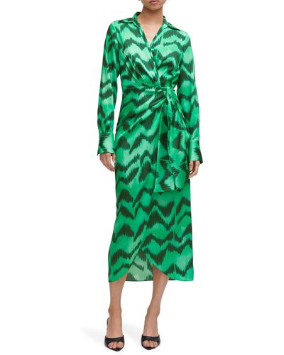 Mango Long Sleeve Satin Wrap Shirtdress - Green