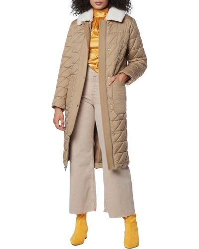 Andrew Marc Maxine Quilted Coat With Faux Shearling Collar - Natural