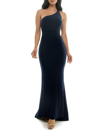 Jump Apparel Strappy One-shoulder Trumpet Gown - Blue