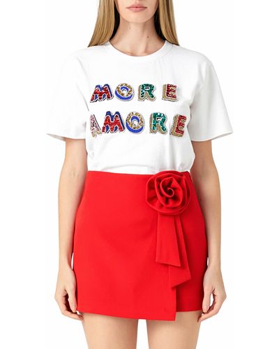 Endless Rose More Amore Embellished Cotton Graphic Sweatshirt - Red