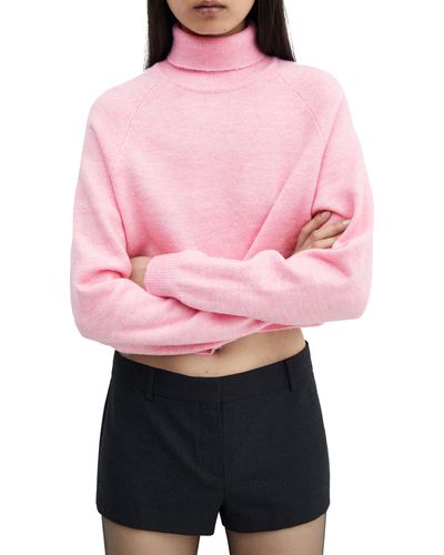 Mango Turtleneck Crop Sweater - Pink