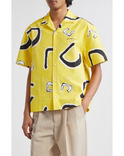 Jacquemus La Chemise Jean Short Sleeve Cotton Button-up Camp Shirt - Yellow