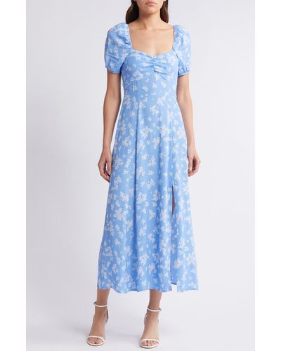 & Other Stories & Floral Puff Sleeve Midi Dress - Blue