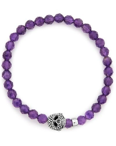 Lagos Signature Caviar Skull Stone Stretch Bracelet - Purple