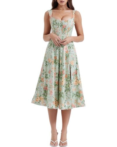 House Of Cb Saira Floral Lace-up Corset Cocktail Dress - Green