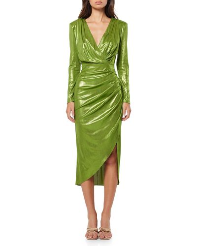 Elliatt Irene Metallic Long Sleeve Midi Cocktail Dress - Green