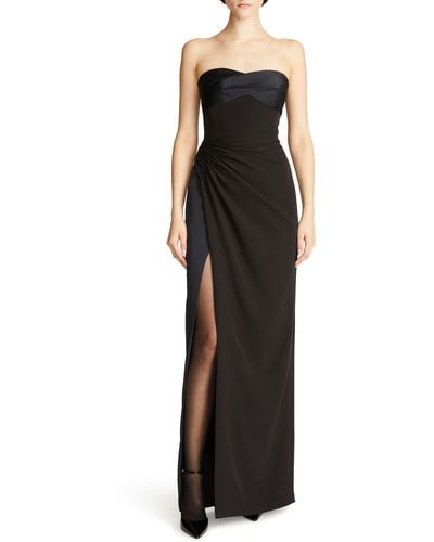 Halston Esther Ruched Strapless Crepe & Satin Gown - Black