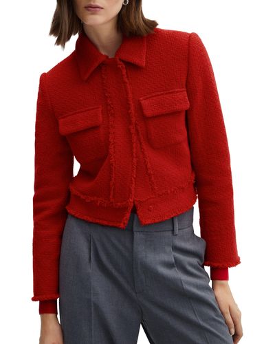 Mango Crop Tweed Jacket - Red
