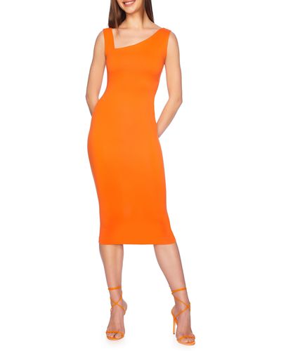 Susana Monaco Asymmetric Neck Body Con Midi Dress - Orange
