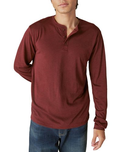 Lucky Brand Long Sleeve Henley Shirt - Red