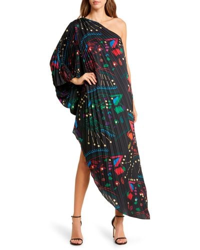 Hutch Pleated Asymmetric Dress - Multicolor