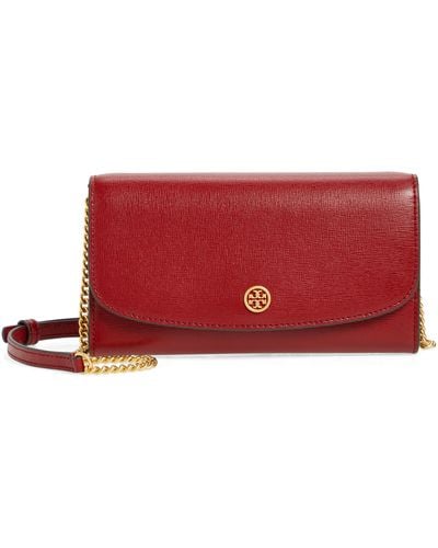 Tory Burch Robinson Leather Wallet On A Chain - Red