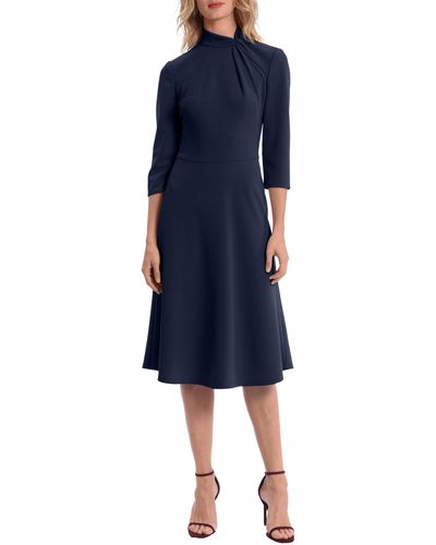 DONNA MORGAN FOR MAGGY Twist Collar Fit & Flare Dress - Blue