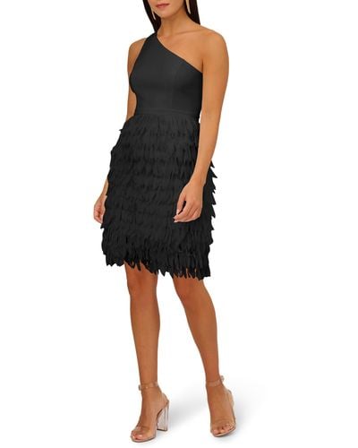 Adrianna Papell Asymmetric Chiffon & Crepe Knit Cocktail Dress - Black