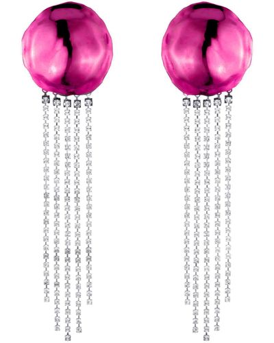 Sterling King Orbit Crystal Drop Earrings - Pink