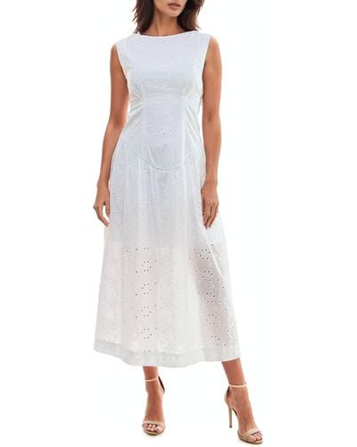 Socialite Back Cutout Sleeveless Cotton Eyelet Midi Dress - White