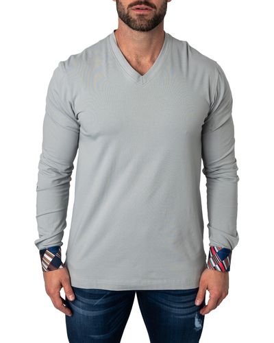 Maceoo Edisonsolidmirage Long Sleeve V-neck T-shirt At Nordstrom - Gray