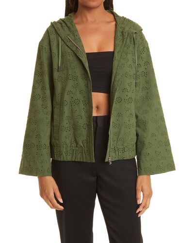 Jason Wu Eyelet Flare Sleeve Zip-up Cotton Hooded Jacket - Green